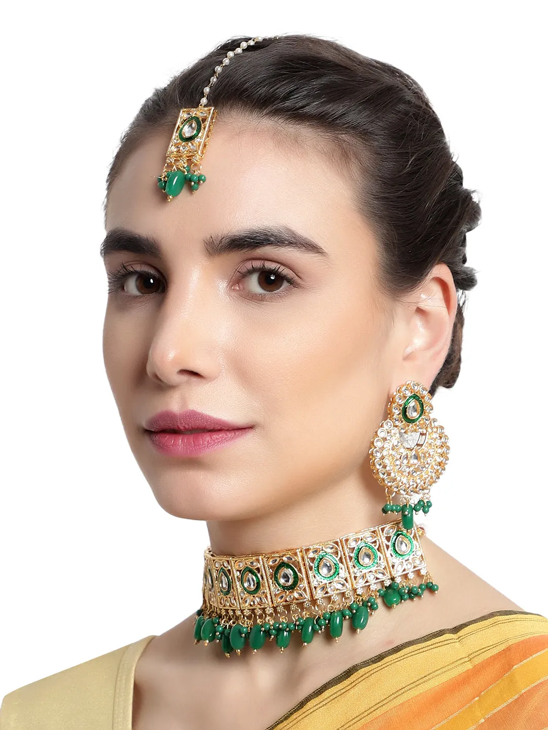 Exquisite Indian Kundan Choker Necklace Set
