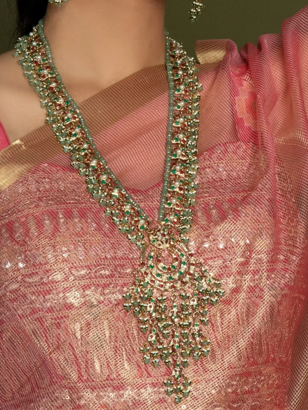 Exquisite Multicolour Jadau Rani Haar ( Necklace & Earrings)