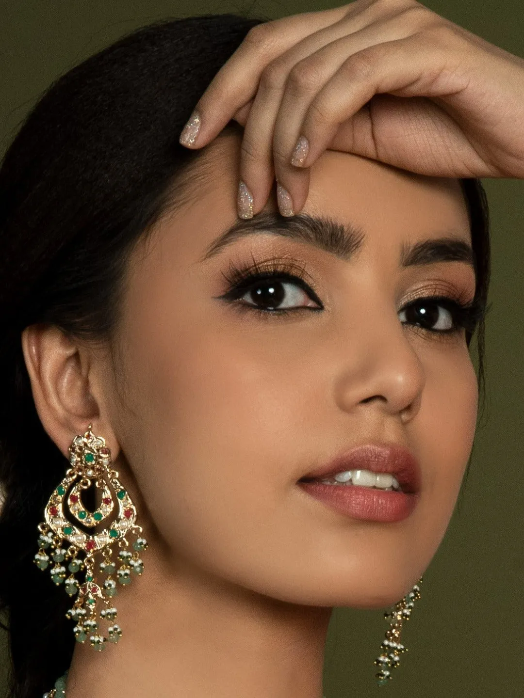 Exquisite Multicolour Jadau Rani Haar ( Necklace & Earrings)
