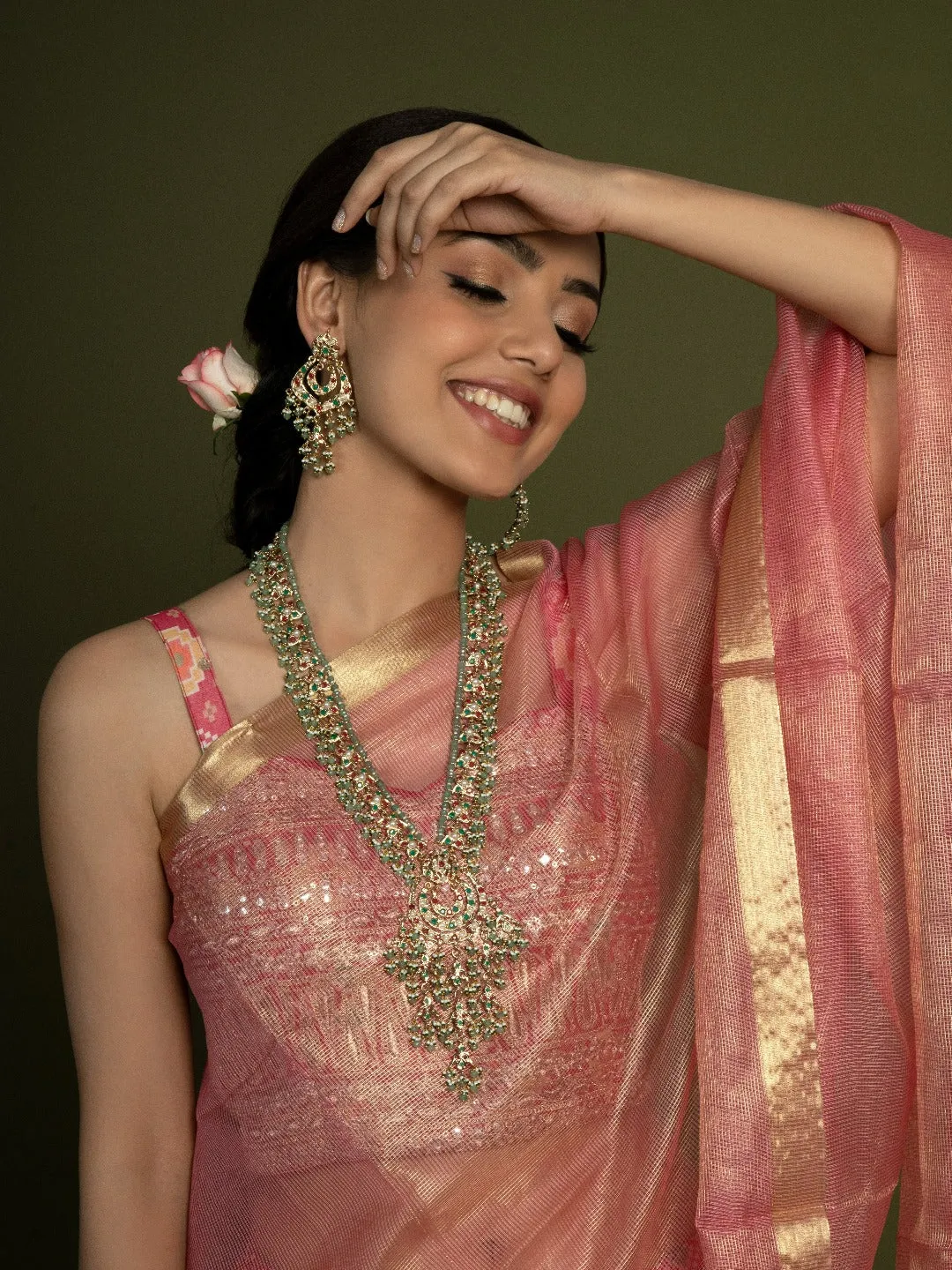 Exquisite Multicolour Jadau Rani Haar ( Necklace & Earrings)