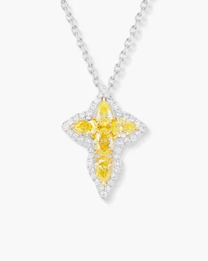 Fancy Shaped Yellow and White Diamond Cross Pendant Necklace, 1.05 carats