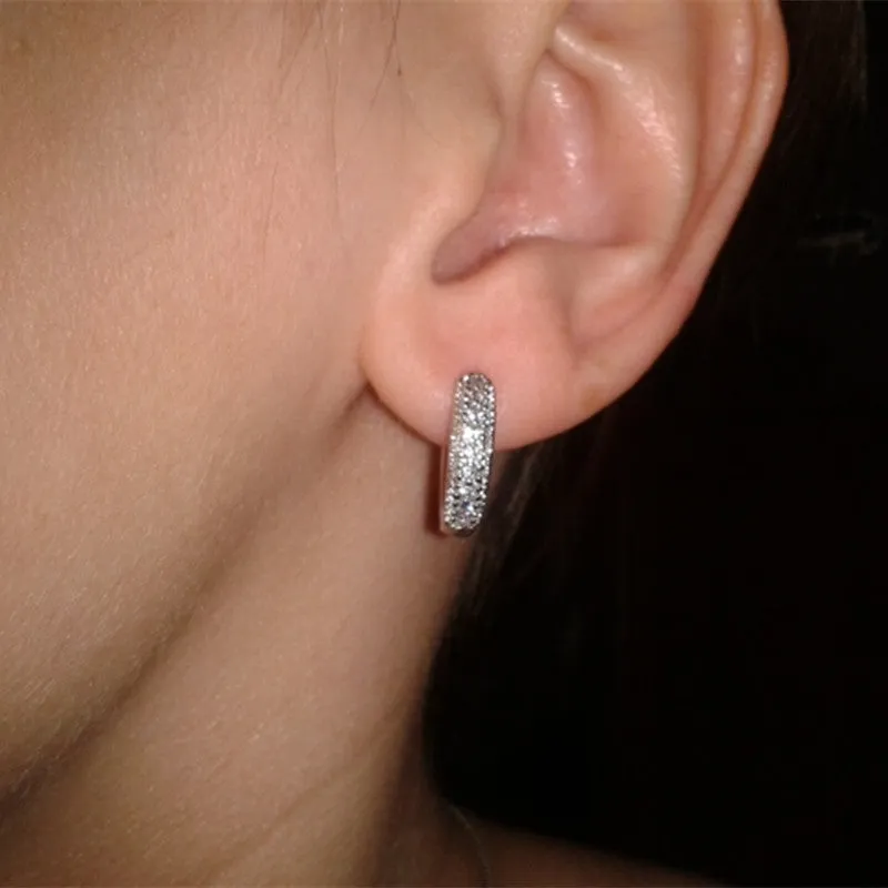 Fashion Earrings18k White Gold Plated Hoop Earring White Topaz Fashion Round Earrings Top Quality Ladies Small Earrings