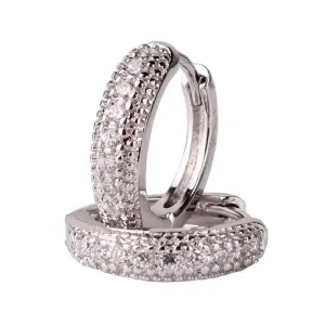Fashion Earrings18k White Gold Plated Hoop Earring White Topaz Fashion Round Earrings Top Quality Ladies Small Earrings