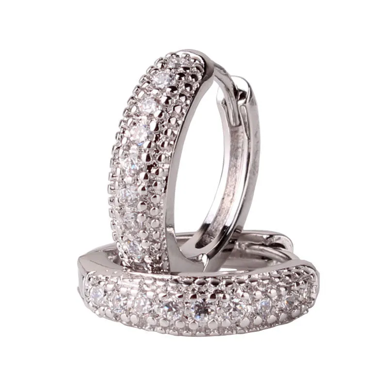 Fashion Earrings18k White Gold Plated Hoop Earring White Topaz Fashion Round Earrings Top Quality Ladies Small Earrings