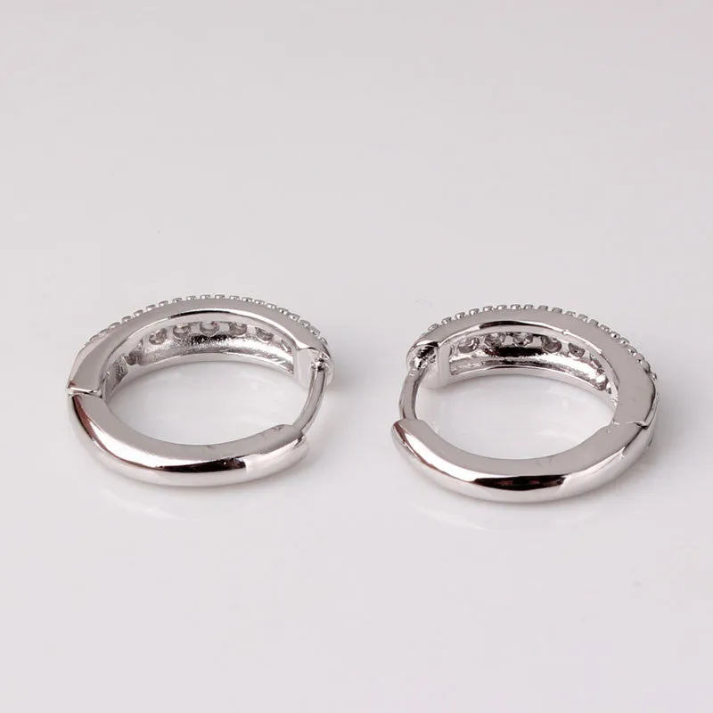Fashion Earrings18k White Gold Plated Hoop Earring White Topaz Fashion Round Earrings Top Quality Ladies Small Earrings
