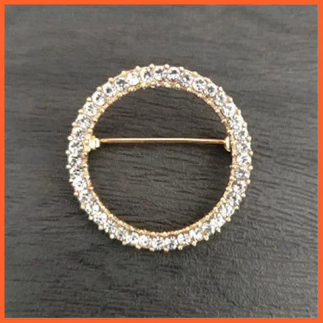 Fashion Hollow Circle Crystal Rhinestone Brooch Shawl Scarves Clip