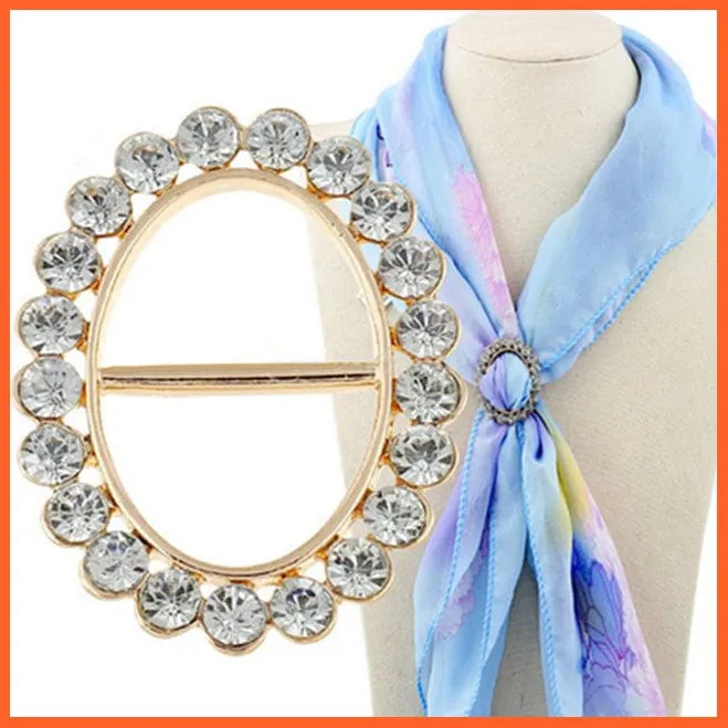 Fashion Hollow Circle Crystal Rhinestone Brooch Shawl Scarves Clip