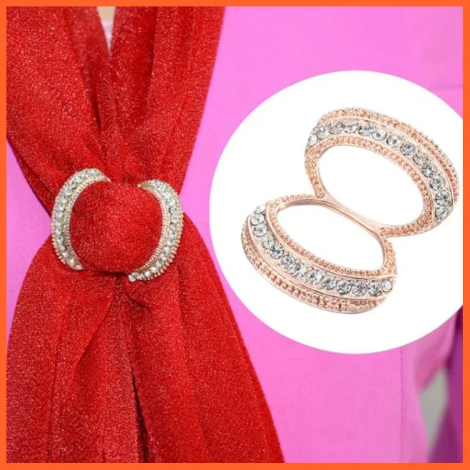 Fashion Hollow Circle Crystal Rhinestone Brooch Shawl Scarves Clip