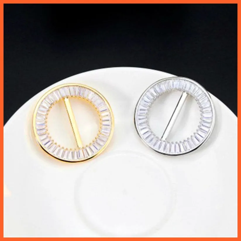 Fashion Hollow Circle Crystal Rhinestone Brooch Shawl Scarves Clip