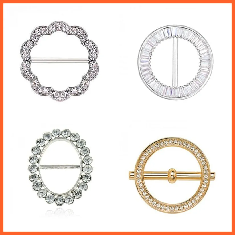 Fashion Hollow Circle Crystal Rhinestone Brooch Shawl Scarves Clip