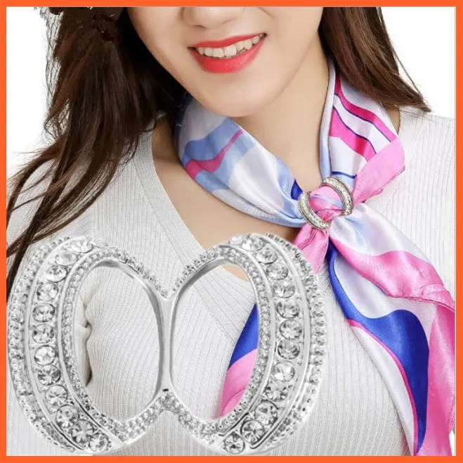 Fashion Hollow Circle Crystal Rhinestone Brooch Shawl Scarves Clip