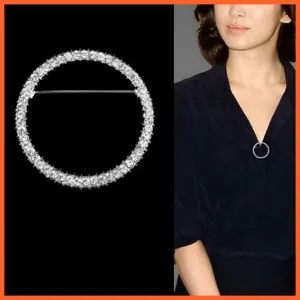 Fashion Hollow Circle Crystal Rhinestone Brooch Shawl Scarves Clip