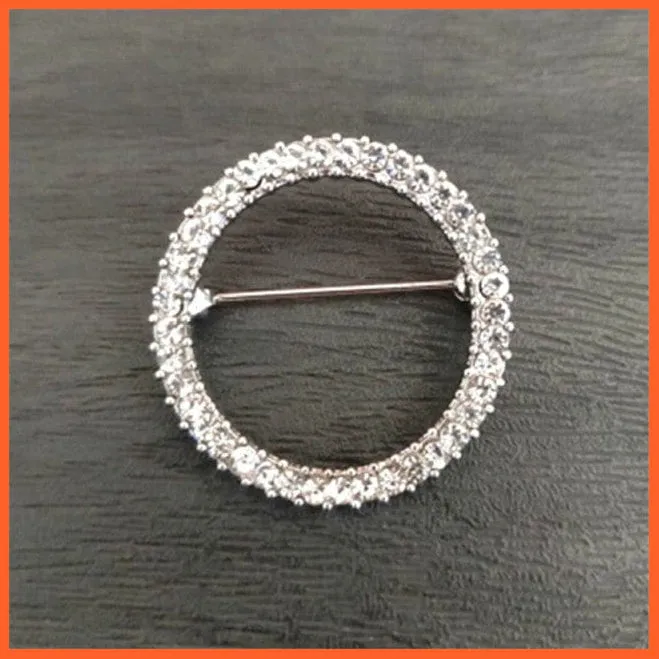 Fashion Hollow Circle Crystal Rhinestone Brooch Shawl Scarves Clip