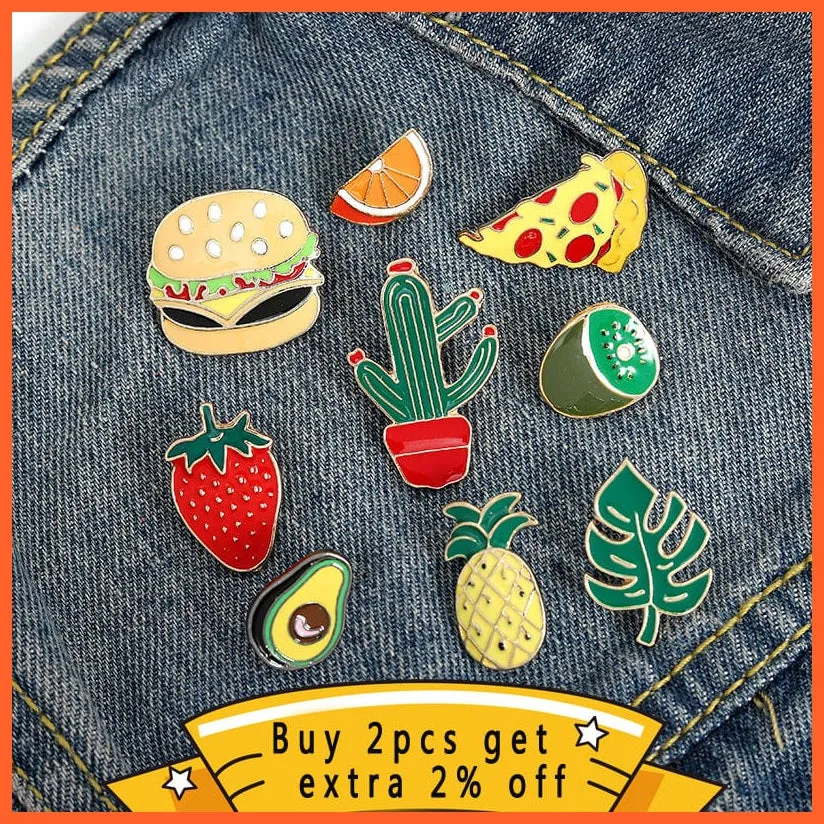 Fashion Rainbow Enamel Lapel Cartoon Pins | Fruits Food Mix Brooch Badges