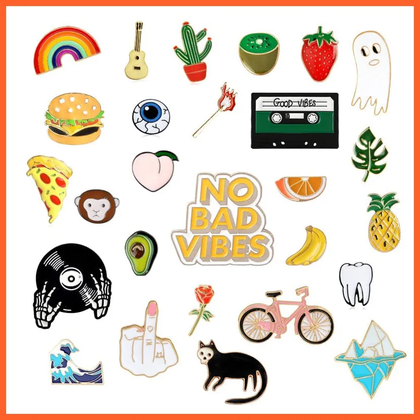 Fashion Rainbow Enamel Lapel Cartoon Pins | Fruits Food Mix Brooch Badges