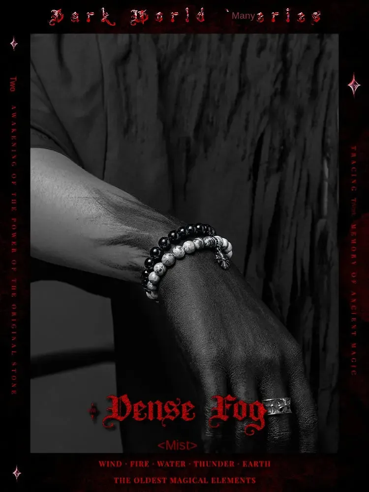 [Fog] Niche Obsidian Bracelet Men's White Crystal Bead Bracelets Volcanic Rock Double Layer Ornament All-Match