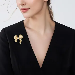 Gold Bow Brooches for Women Pearl Rhinestone Pins for Dress Hat Collar Birthday Holidays Jewelry Gifts