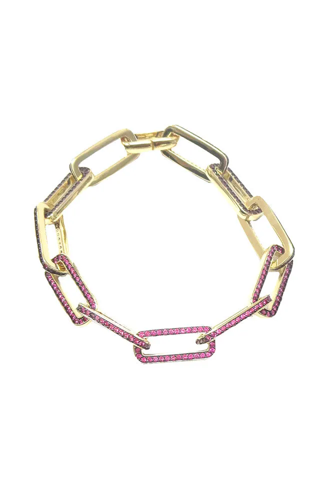 Gold Pink Pave Link Bracelet