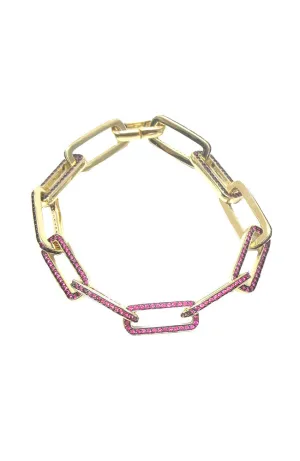 Gold Pink Pave Link Bracelet