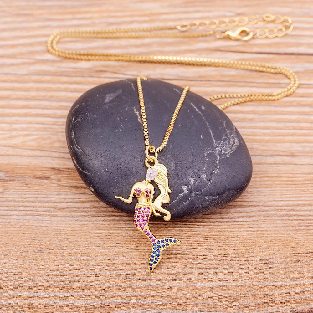 Gold Plated Exquisite Fashion Mermaid Pendant Necklace