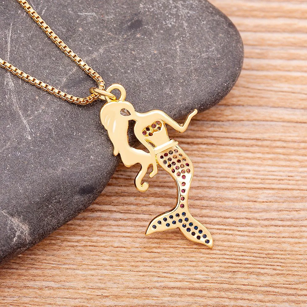 Gold Plated Exquisite Fashion Mermaid Pendant Necklace