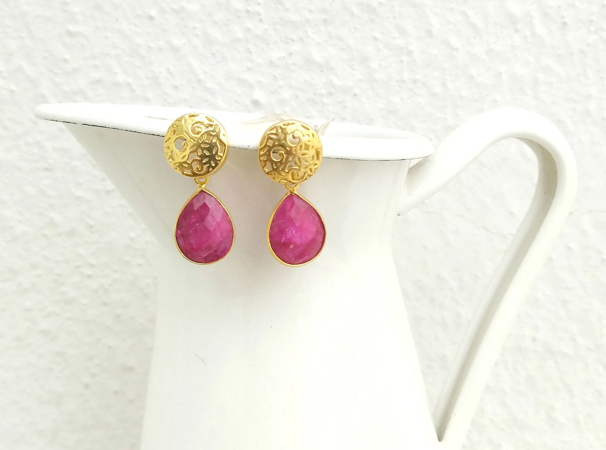 Gold Ruby Birthstone Earrings