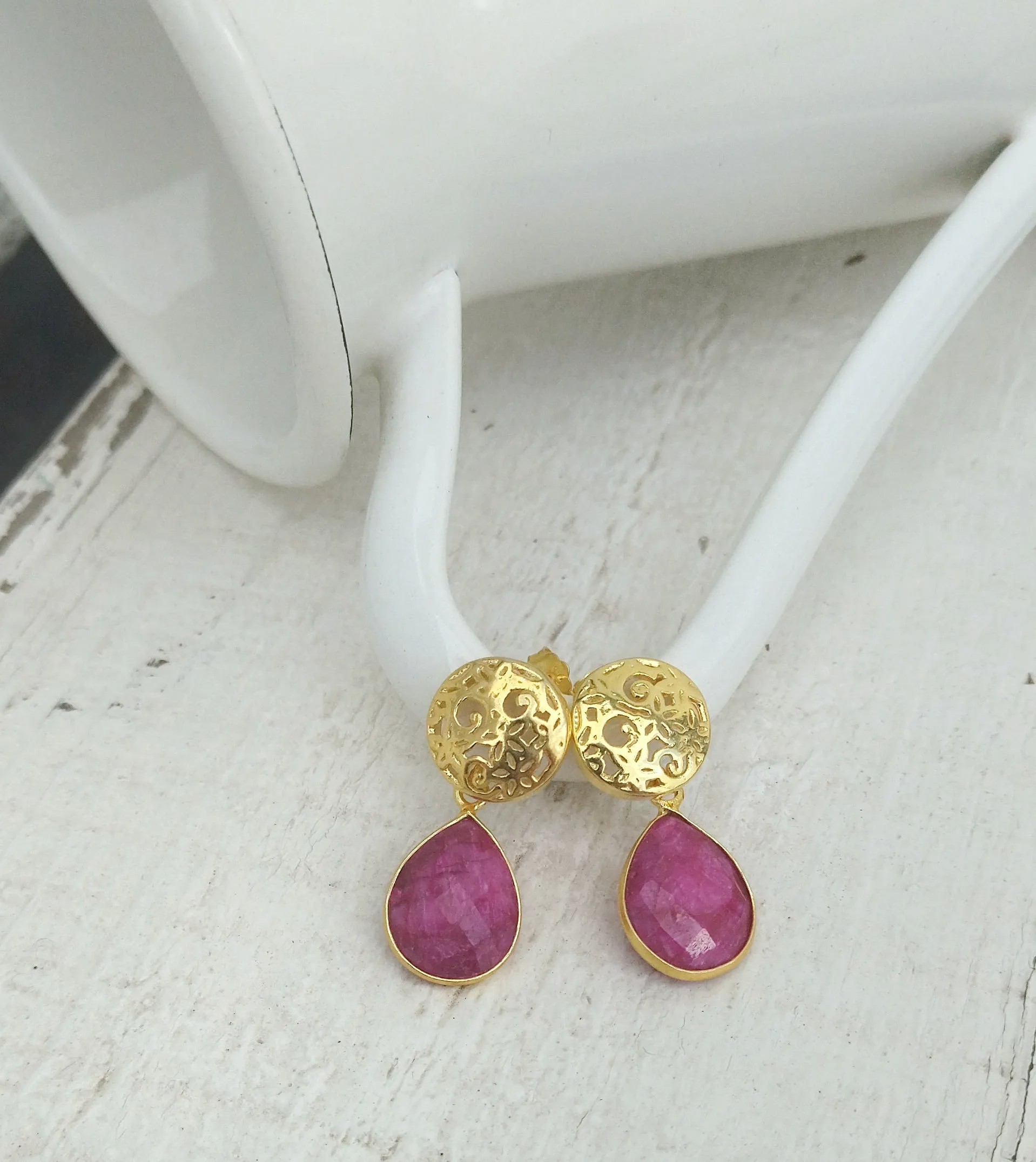 Gold Ruby Birthstone Earrings
