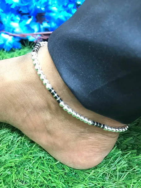 Graceful Silver Color Anklets With Beads Design For Women