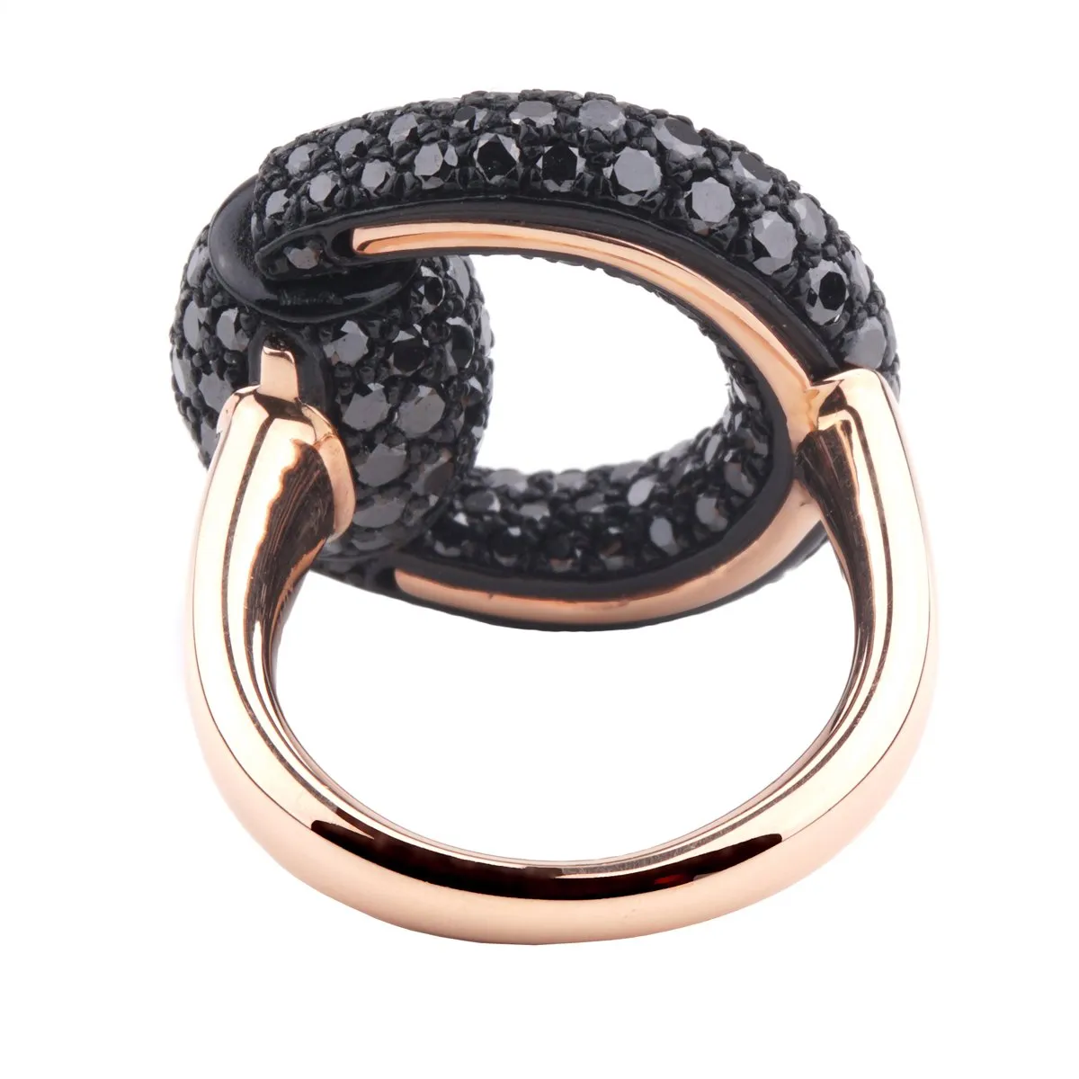 Gucci Black Diamond Horsebit Rose Gold Ring