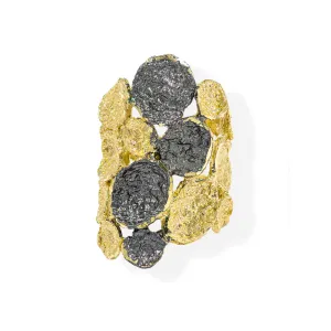 Handmade Diamond Curved Gold & Black Plated Ring Cactus
