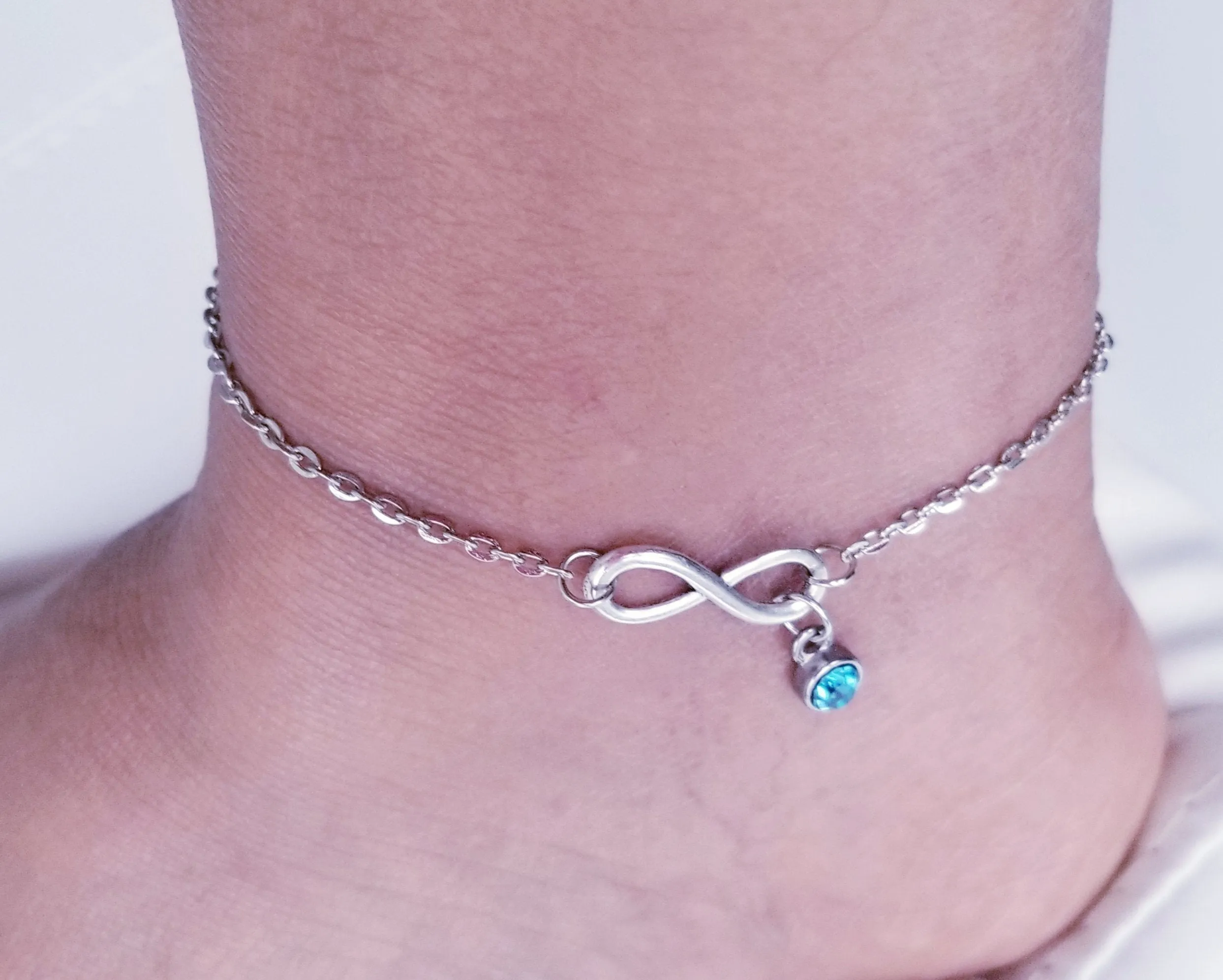 Infinity Ankle Bracelet with Birthstone