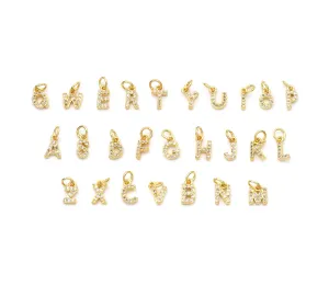 K Cute Gold CZ Initial Charm, Alphabet Name Letter Charm,sku#LX193