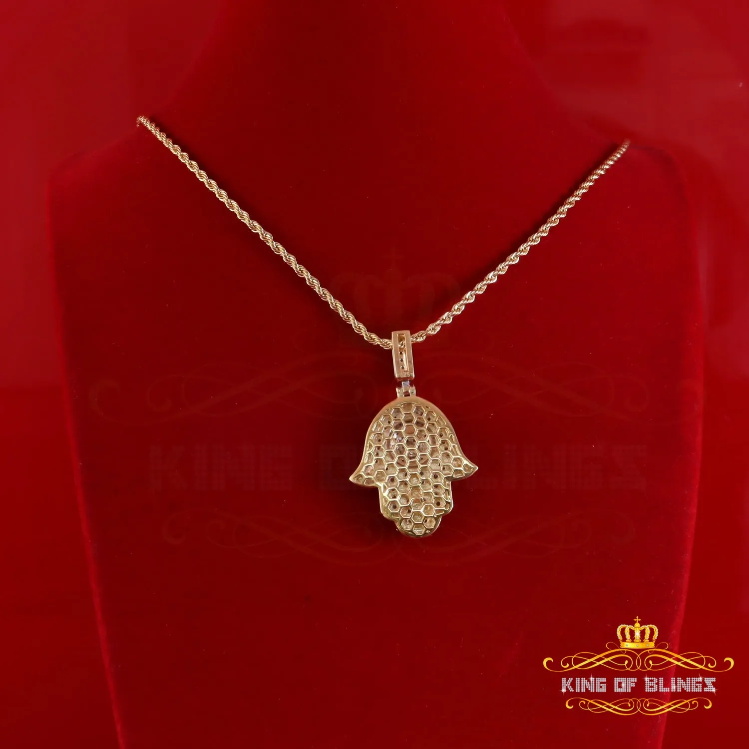 King Of Bling's Silver Yellow 2.50ct VVS D Moissanite Sterling Charm Hamsa Pendant Men's & Women