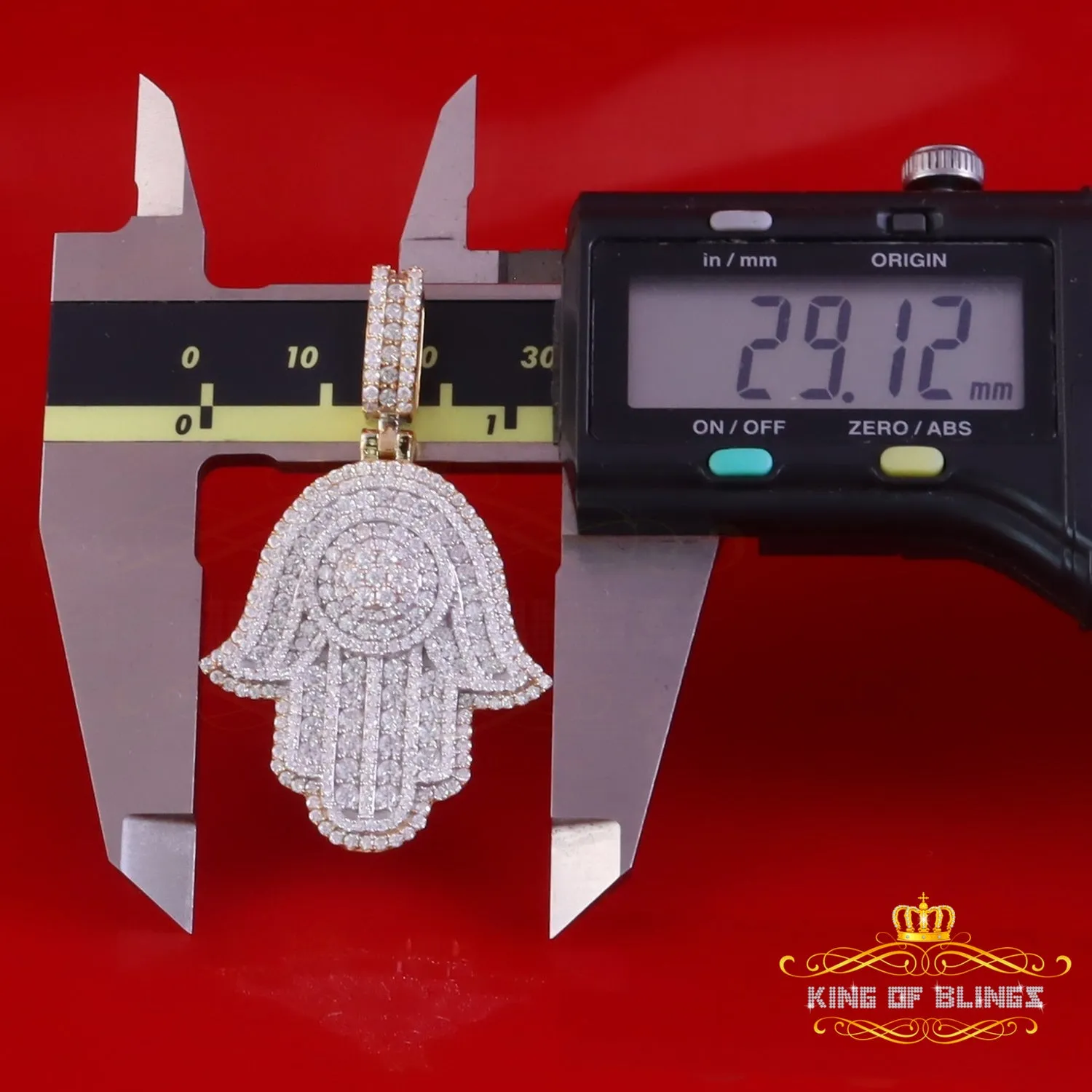 King Of Bling's Silver Yellow 2.50ct VVS D Moissanite Sterling Charm Hamsa Pendant Men's & Women