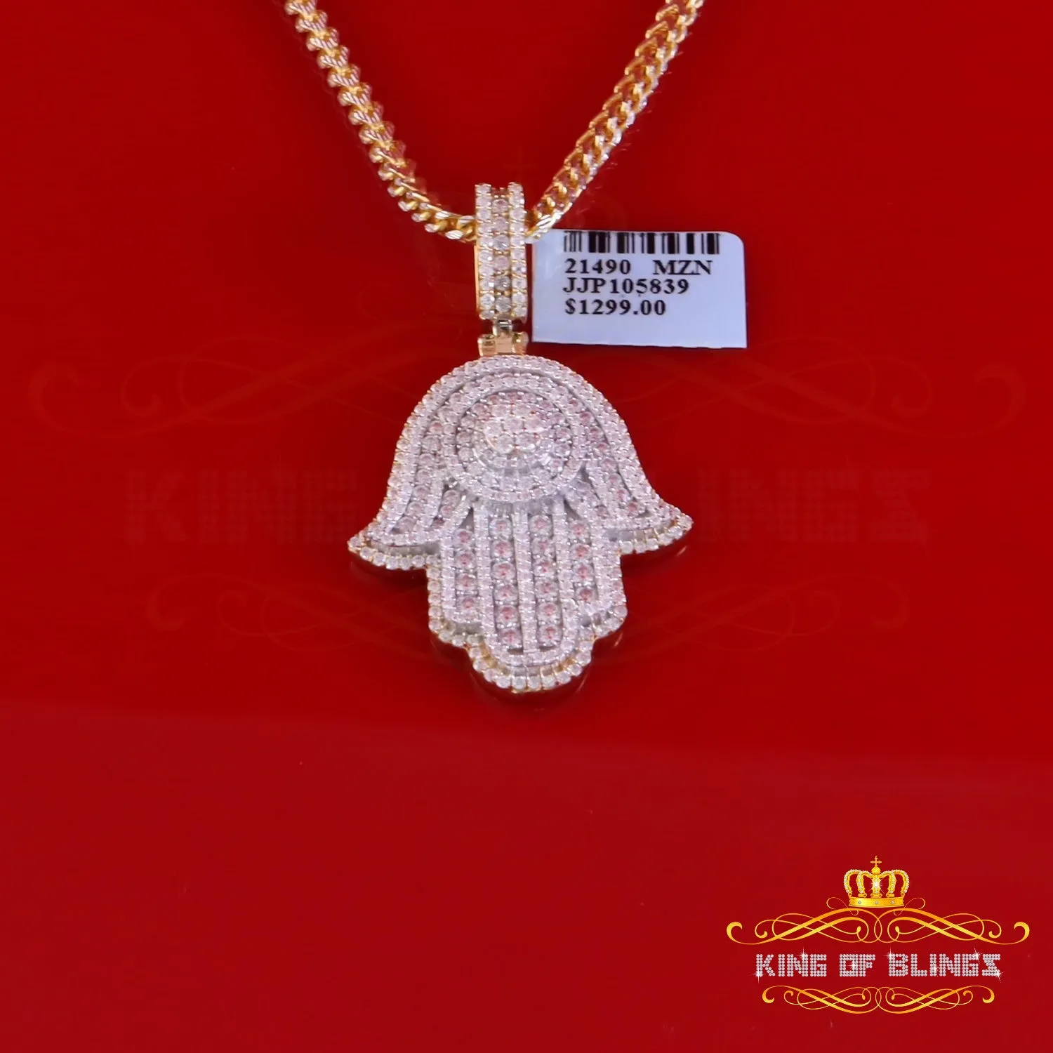 King Of Bling's Silver Yellow 2.50ct VVS D Moissanite Sterling Charm Hamsa Pendant Men's & Women