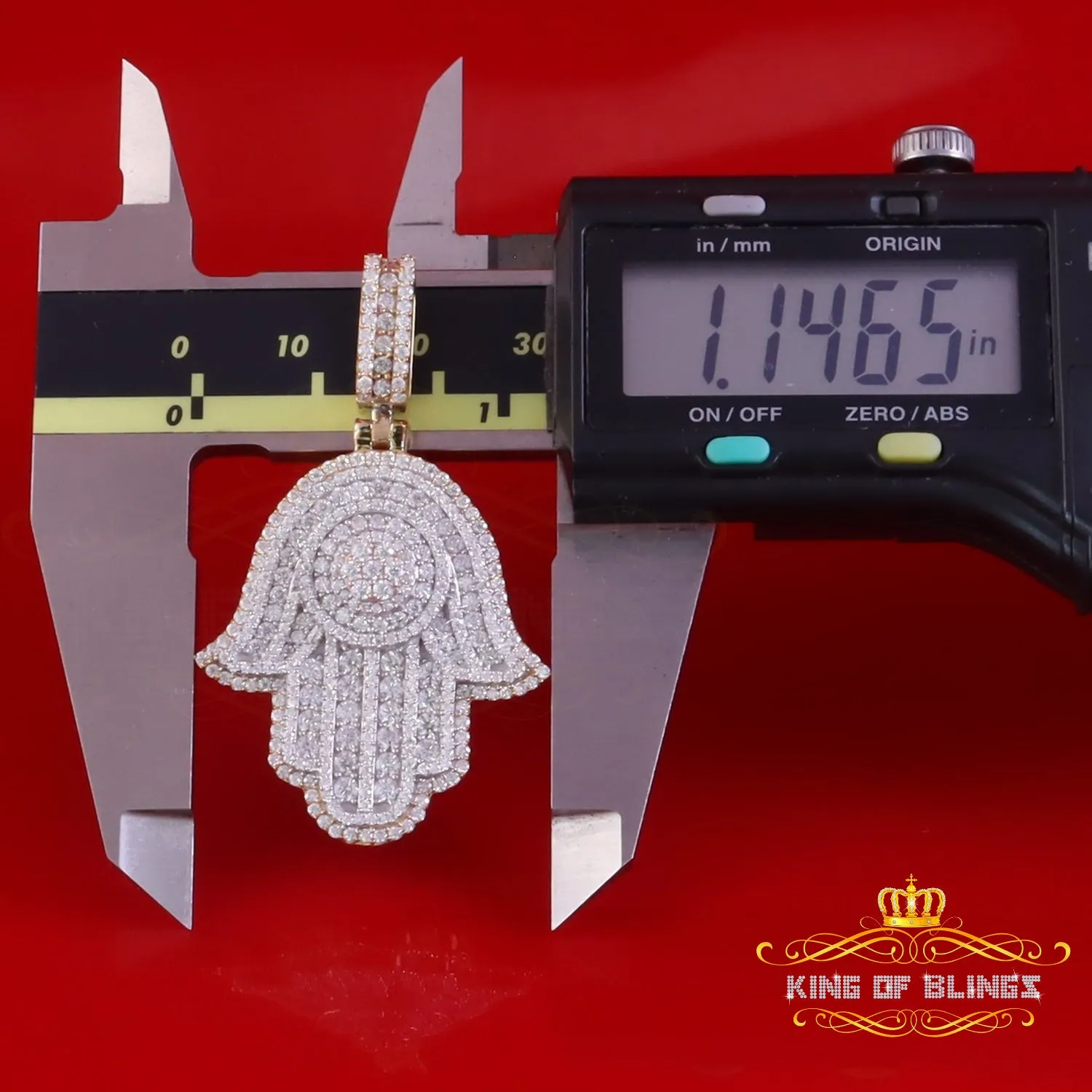 King Of Bling's Silver Yellow 2.50ct VVS D Moissanite Sterling Charm Hamsa Pendant Men's & Women