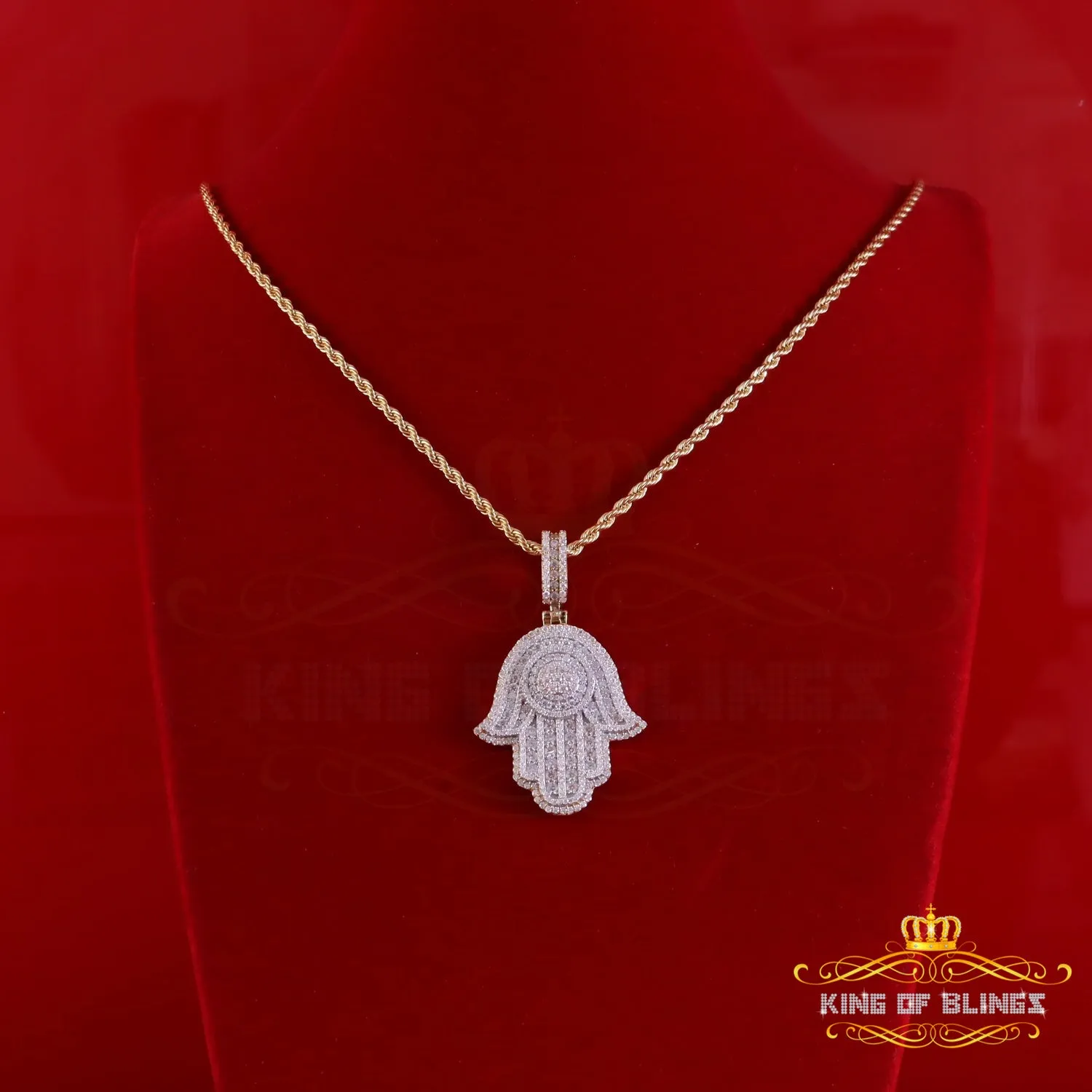 King Of Bling's Silver Yellow 2.50ct VVS D Moissanite Sterling Charm Hamsa Pendant Men's & Women