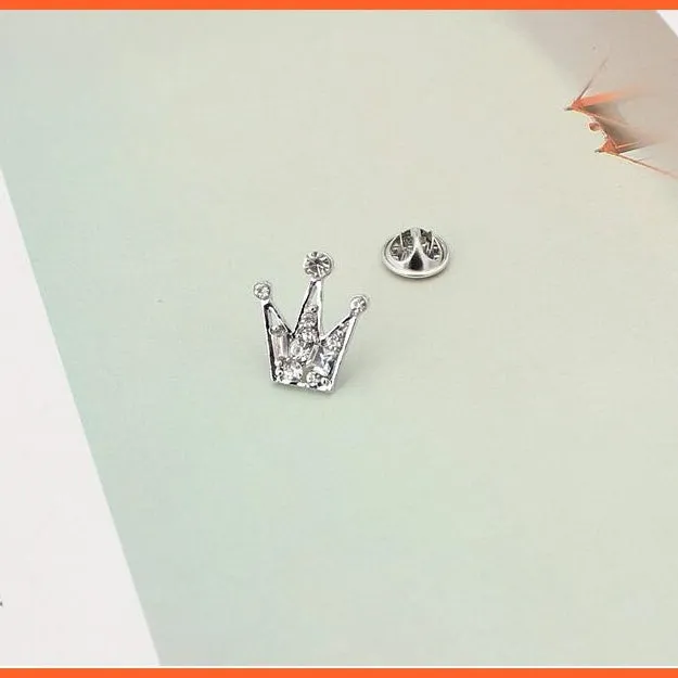 Korean Shirt Collar Crystal Mini Crown Brooch Enamel Pin Brooches For Men Women