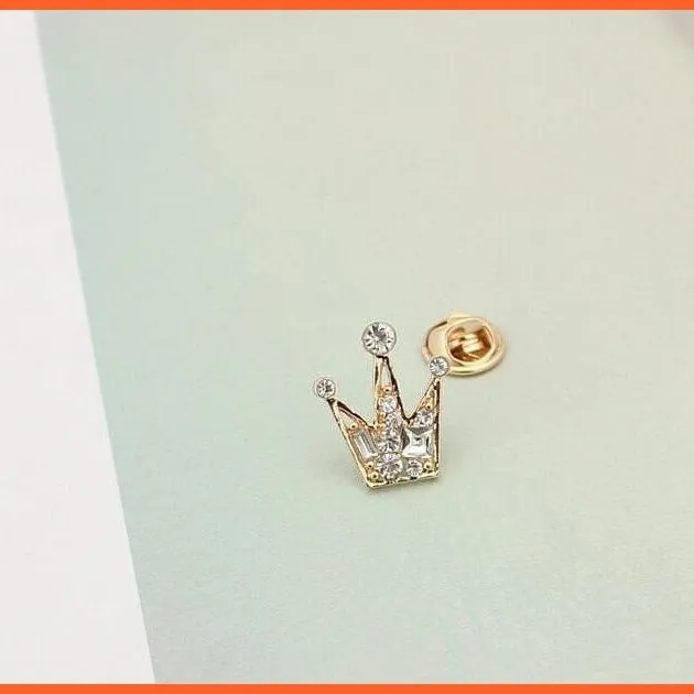 Korean Shirt Collar Crystal Mini Crown Brooch Enamel Pin Brooches For Men Women