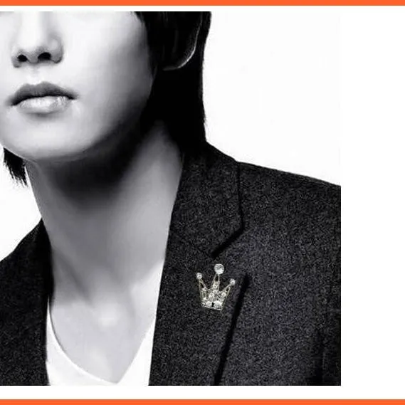 Korean Shirt Collar Crystal Mini Crown Brooch Enamel Pin Brooches For Men Women