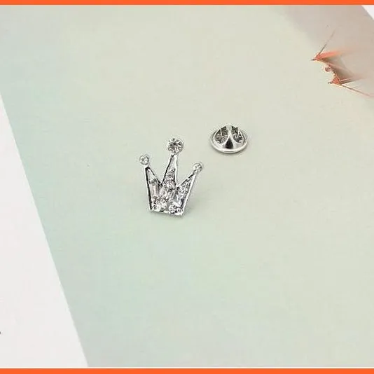 Korean Shirt Collar Crystal Mini Crown Brooch Enamel Pin Brooches For Men Women