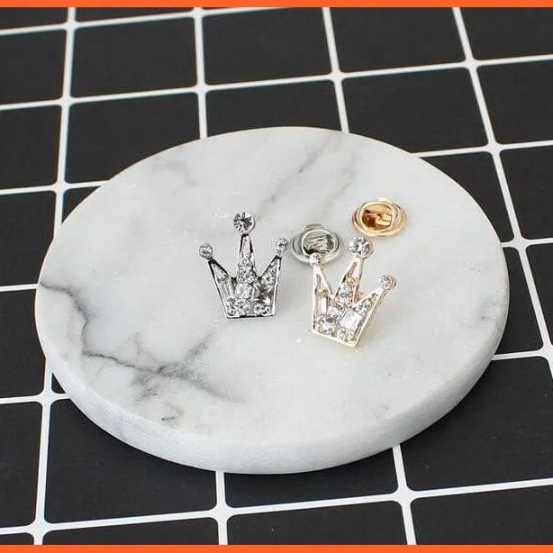 Korean Shirt Collar Crystal Mini Crown Brooch Enamel Pin Brooches For Men Women