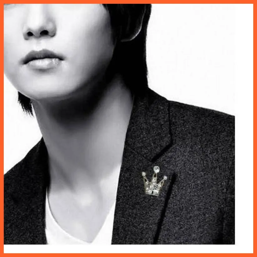 Korean Shirt Collar Crystal Mini Crown Brooch Enamel Pin Brooches For Men Women