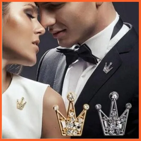 Korean Shirt Collar Crystal Mini Crown Brooch Enamel Pin Brooches For Men Women
