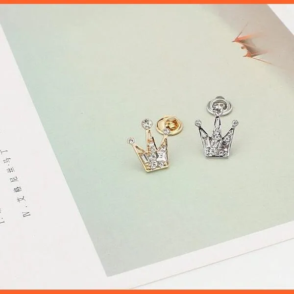 Korean Shirt Collar Crystal Mini Crown Brooch Enamel Pin Brooches For Men Women