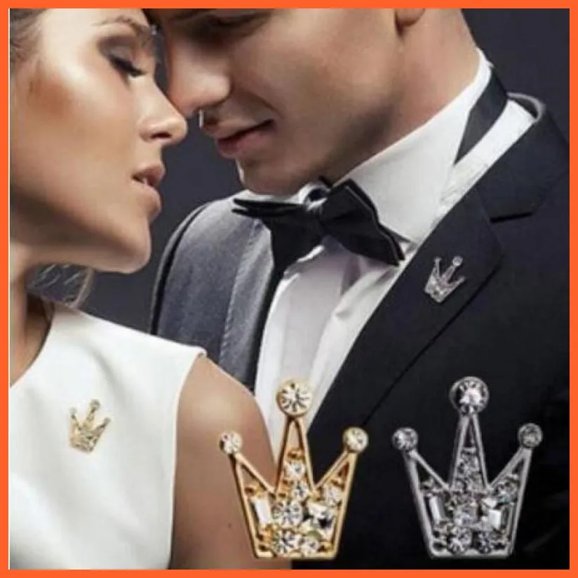 Korean Shirt Collar Crystal Mini Crown Brooch Enamel Pin Brooches For Men Women