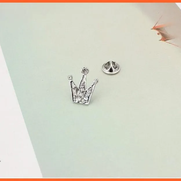 Korean Shirt Collar Crystal Mini Crown Brooch Enamel Pin Brooches For Men Women