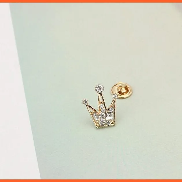 Korean Shirt Collar Crystal Mini Crown Brooch Enamel Pin Brooches For Men Women