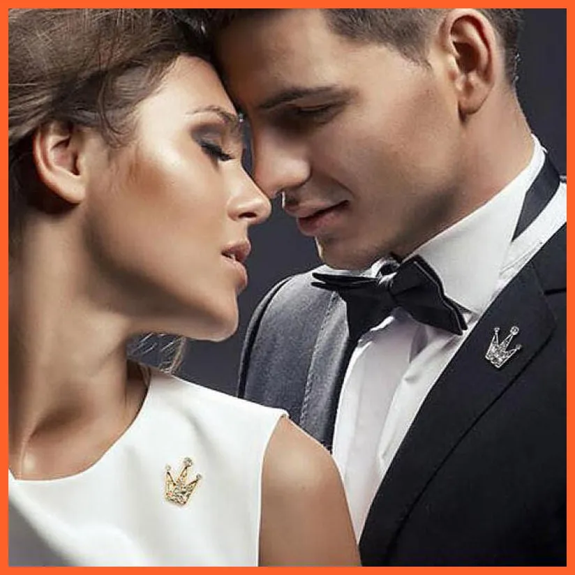 Korean Shirt Collar Crystal Mini Crown Brooch Enamel Pin Brooches For Men Women