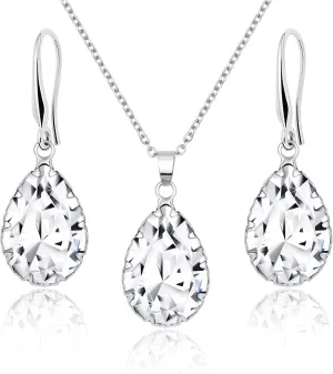 Linawe Crystal Jewelry Sets for Women, Imitation Diamond Pendant Necklace, Rhinestone Drop Dangle Earrings, Birthstone Cubic Zirconia Matching Wedding Jewelry, 14K Gold/Rose Gold/Silver Tones